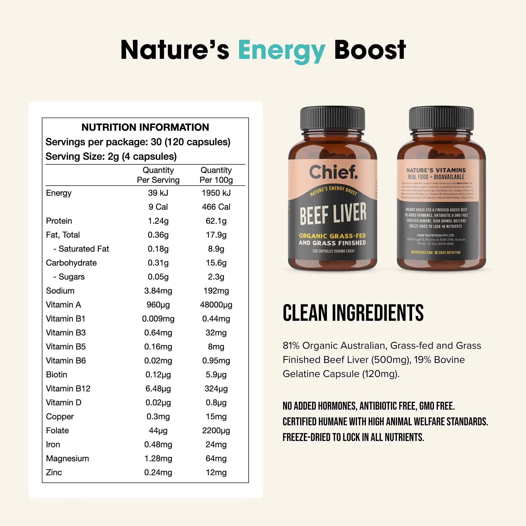Chief Nutrition Organic Australian Beef Liver Capsules
